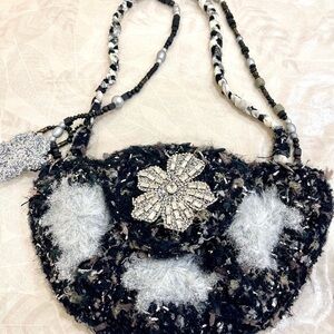 Stylish Black and Gray Embellished Shoulder Bag